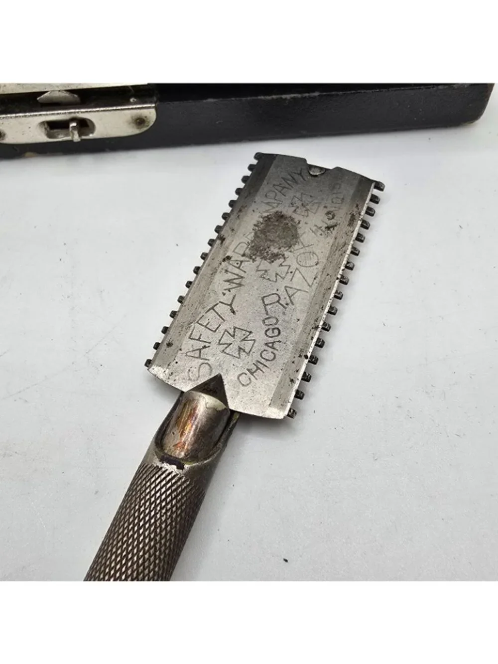 Ward Safety Razor Antique Wedge Blade Original Case Chicago c1908 1910 USA